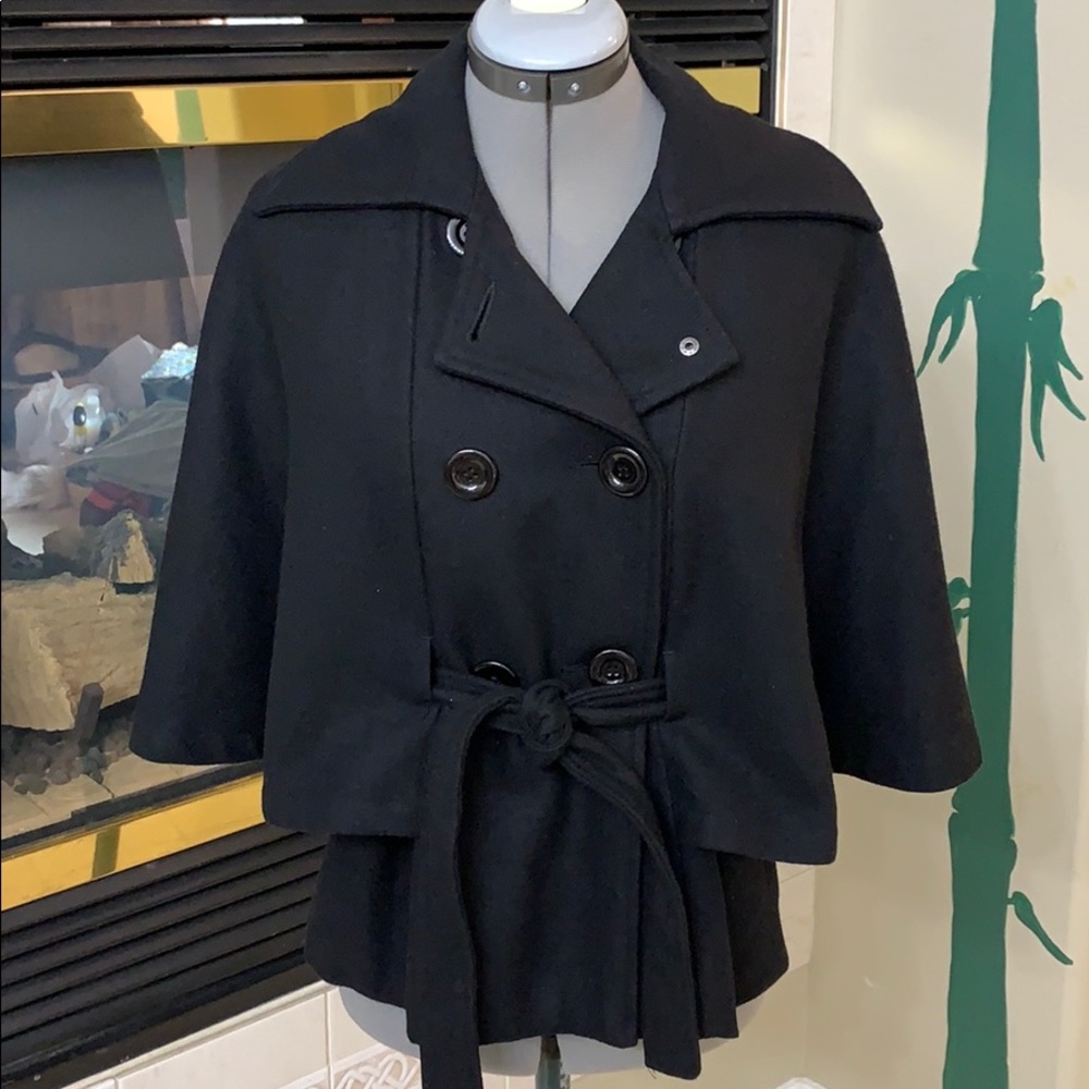 5|48 Black Wool Cropped Cape Jacket